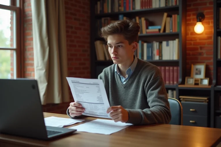 Etudiant en Harvard examinant une facture de scolarite