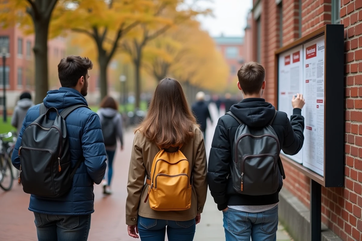 Groupe d etudiants devant le batiment de Harvard