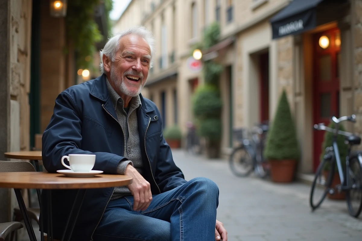 Homme savourant un café dans le centre médiéval de Rennes